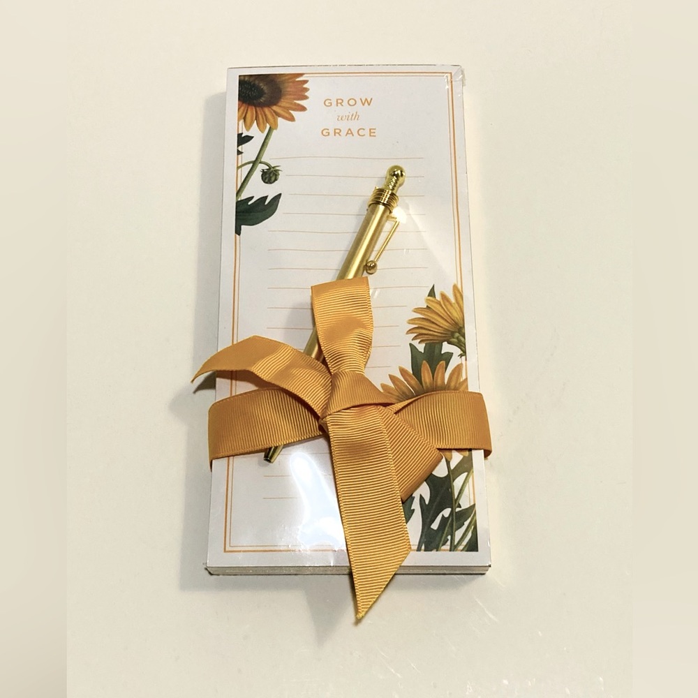 NOTE PAD GROW WITH GRACE GOLD TONE PEN AND NOTE PAD WITH SUNFLOWER DESIGN